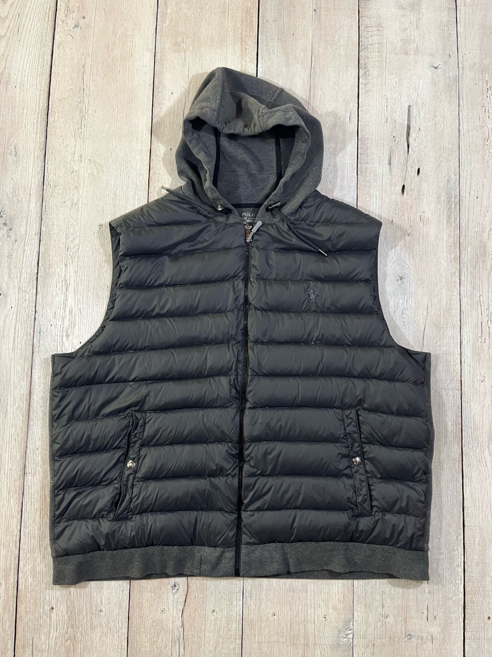 Polo Ralph Lauren Performance Hoodie Puffer Vest Mens Black Gray Size 2XL